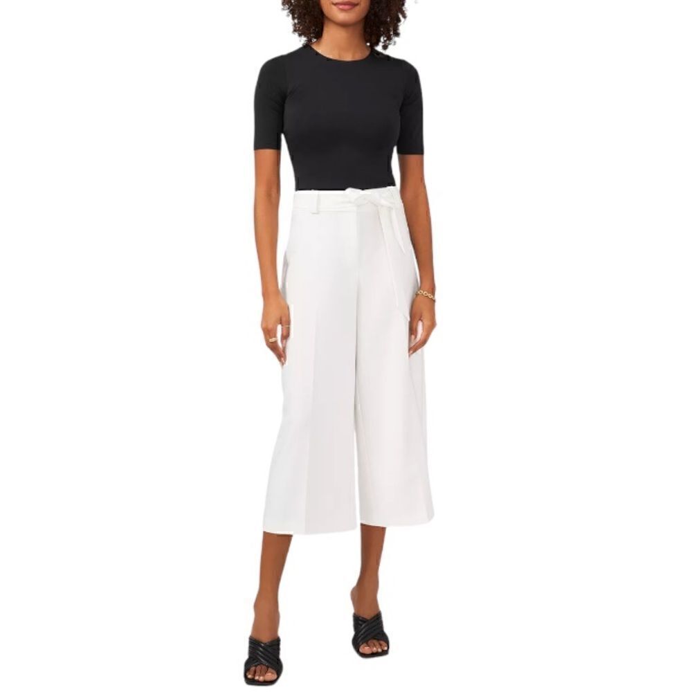 Vince Camuto Garden Romance White Belted Culotte Cropped Wide Leg Pants